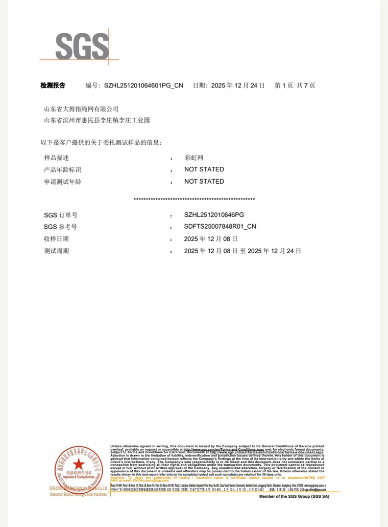 SGS Rainbow Net Flame-Retardant Test Report cover preview