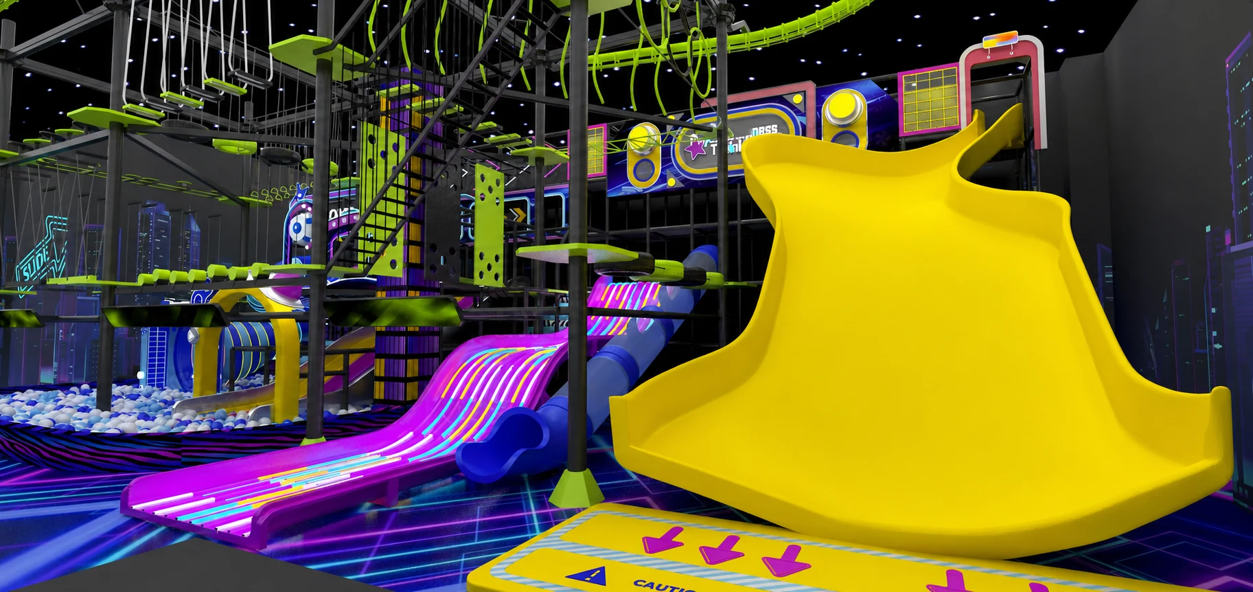 Joypark indoor playground slide and climbing structure concept