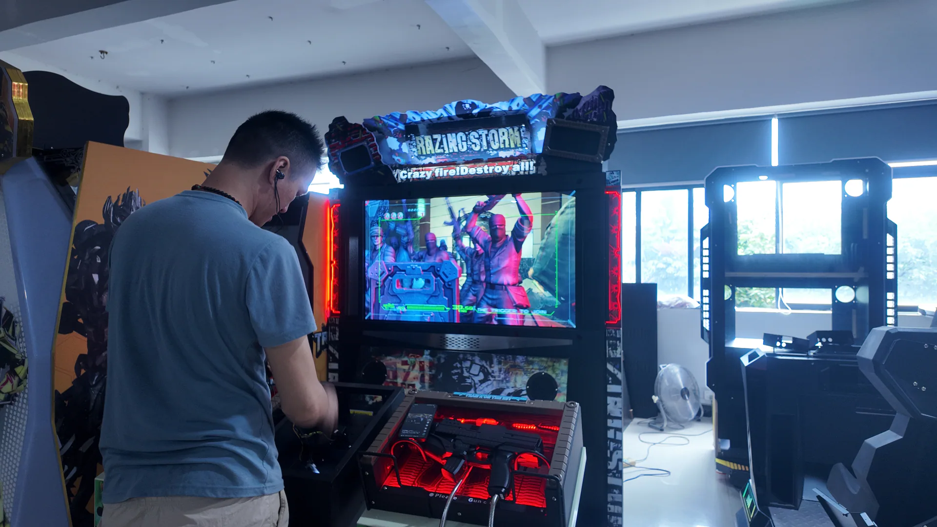 Joypark arcade machine testing before delivery