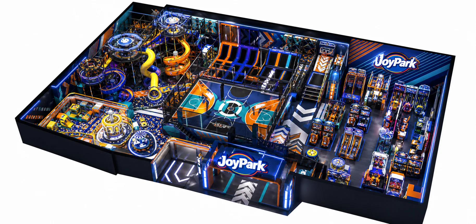 Joypark medium indoor soft playground plan for a 300 to 600 square metre venue